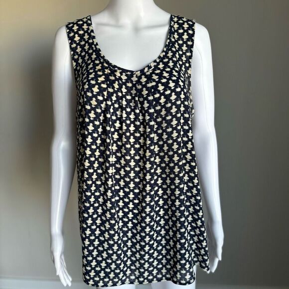 Pleione Geometric Navy & White Sleeveless Blouse Size L - Picture 1 of 6